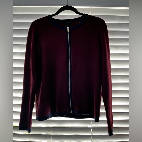 ANN TAYLOR, gold zipper front, cardigan. - Picture 10 of 12